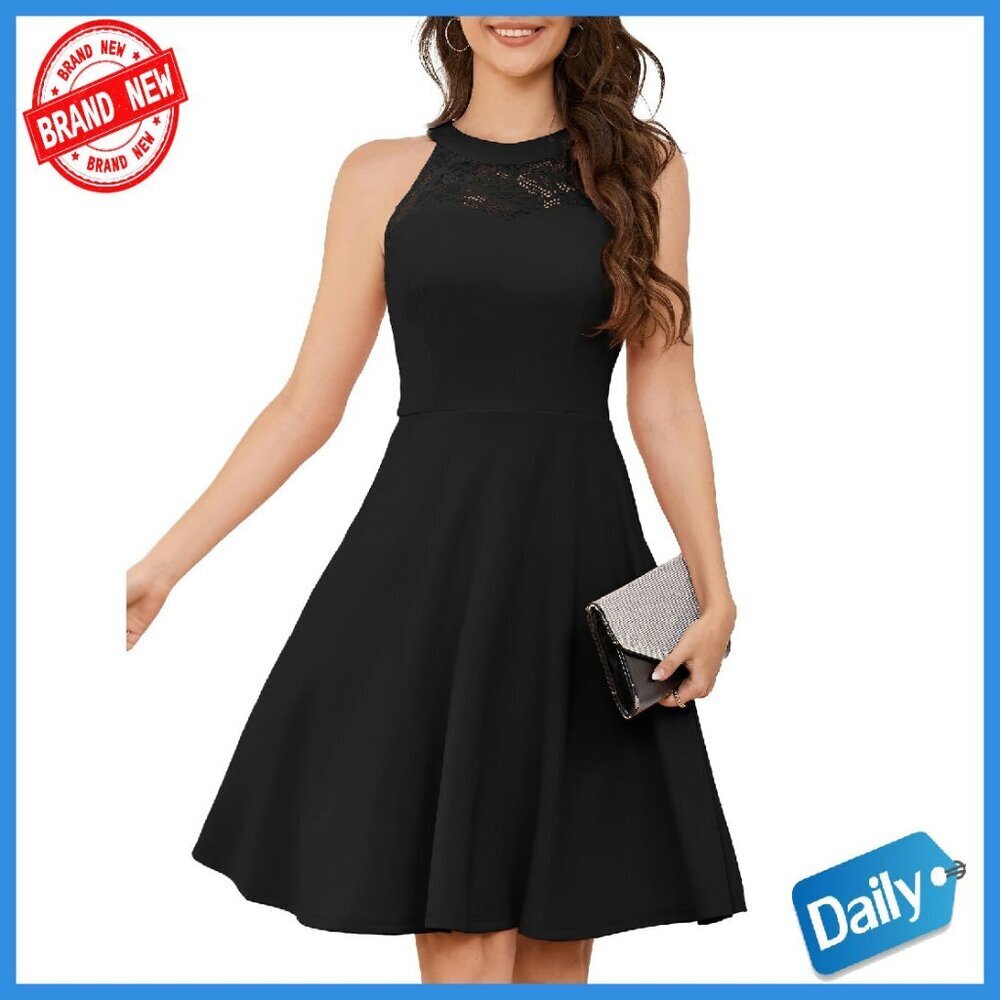 Halter Cocktail Dress Formal Wedding Guest Prom Party Lace